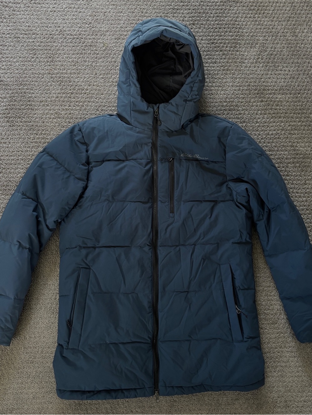 Eddie Bauer Men's Dark Blue Hooded Down Puffer Coat